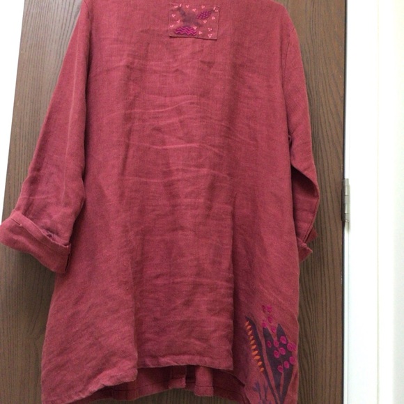 Gudrun Sjoden Red Tunic with Purple Accents, 100% linen, embroidered, sz L - Picture 7 of 13